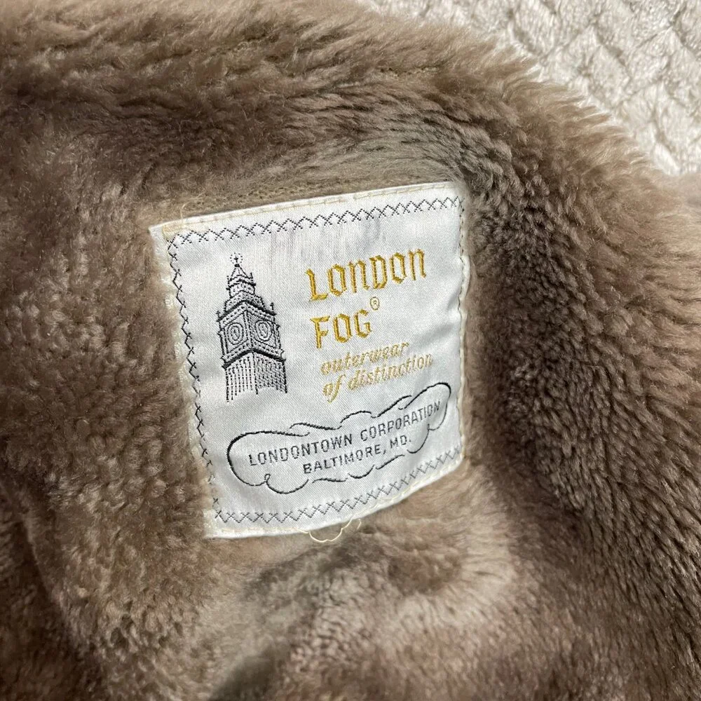 Vintage Mens London Fog Tan Trench Coat Faux Fur Collar Size 42 Reg‎